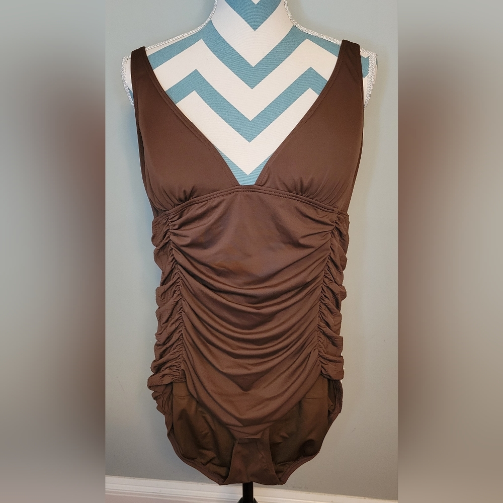 DKNY Ruched Tummy Control One Piece Size 14